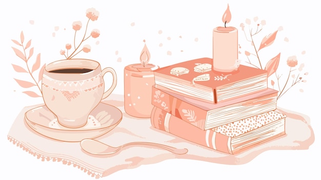 Vector cozy hand drawn illustration in light pink