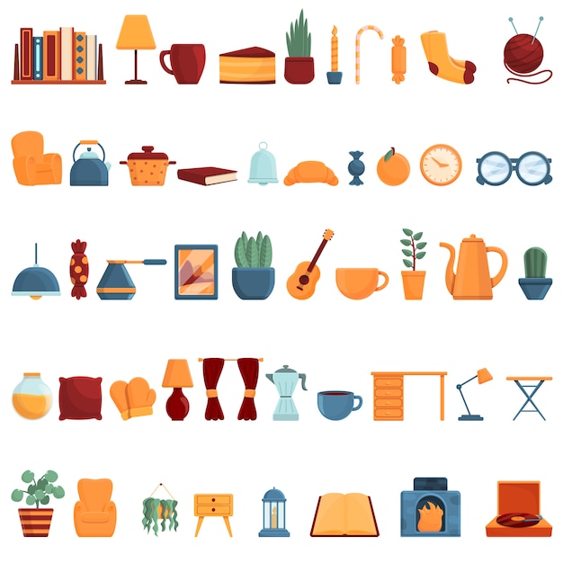 Cozy home icons set. Cartoon set of cozy home vector icons