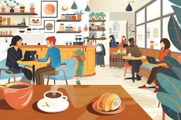 Vector cozy indoor cafe vibrant illustration