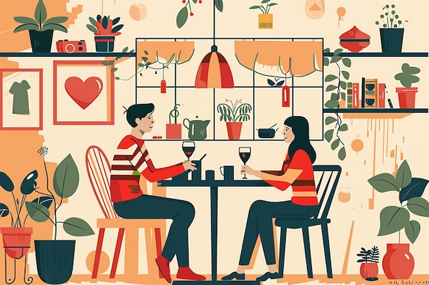 Vector cozy indoor dining scene