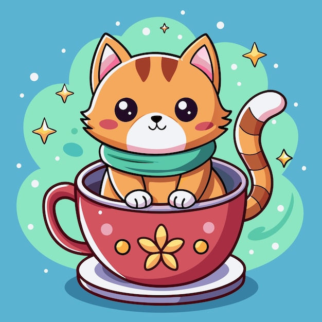 Cozy Kitten in a Hot Coffee Mug Vector