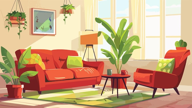 Cozy Living Room Interior Vector Illustration