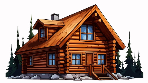 Vector cozy log cabin design cartoon vector illustration