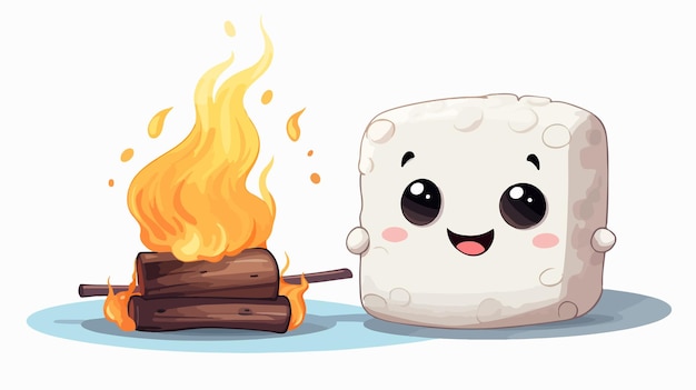 Vector cozy marshmallow sitting near the fire vector illustration