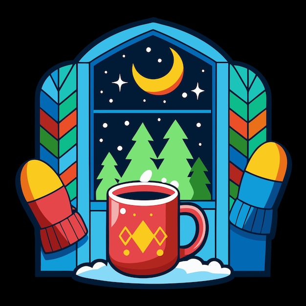 Vector cozy mittens and cocoa christmas tshirt design detailed vector art