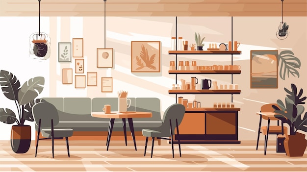 Vector cozy modern coffee shop interior design vector illustration