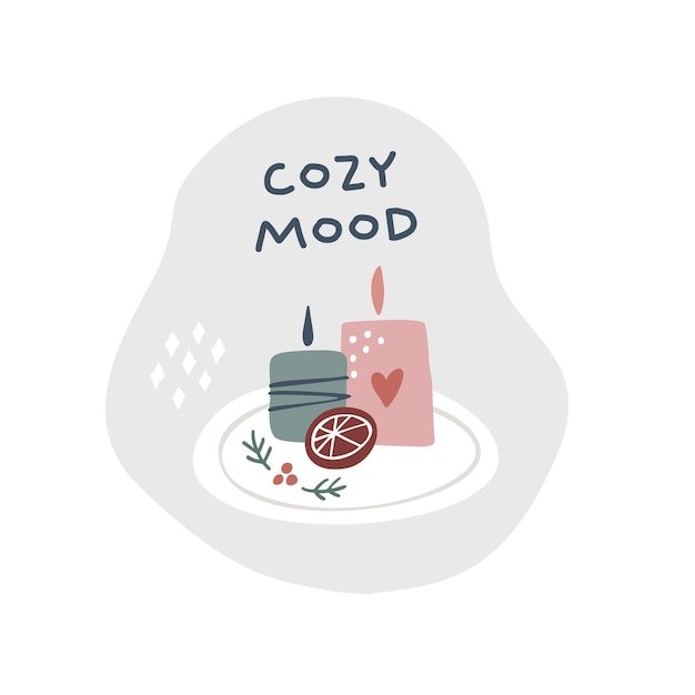 Cozy mood. Christmas card. Hand drawn illustration in cartoon style concept for xmas Illustration