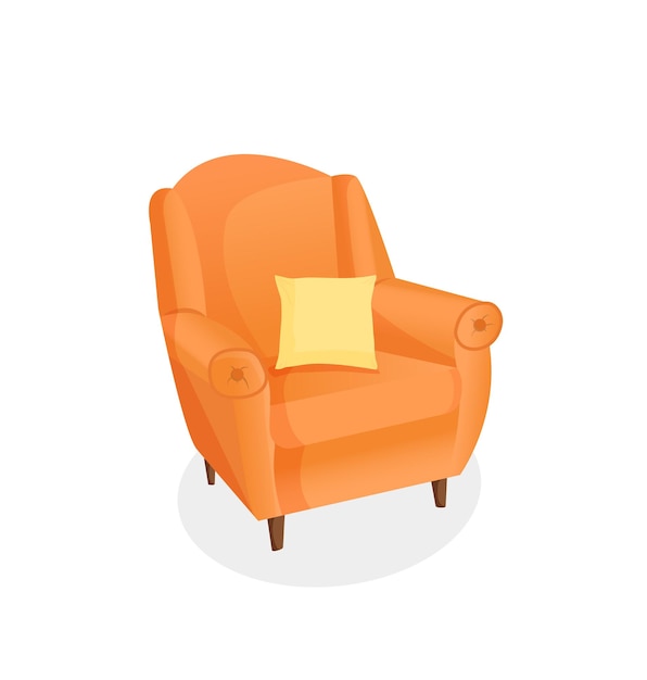 Cozy orange armchair with a pillow on an isolated white background Vector illustration