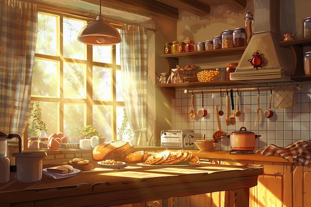 Vector cozy rustic kitchen scene