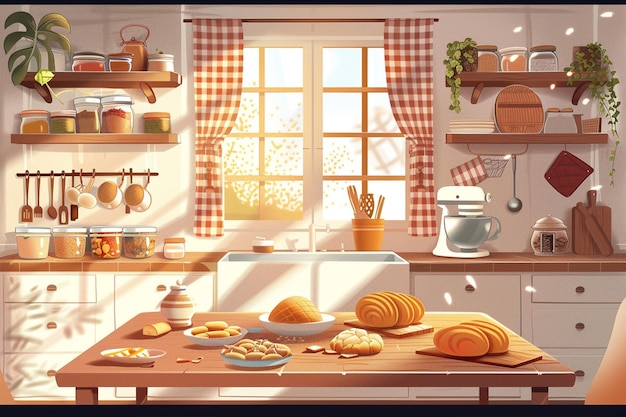 Vector cozy rustic kitchen scene