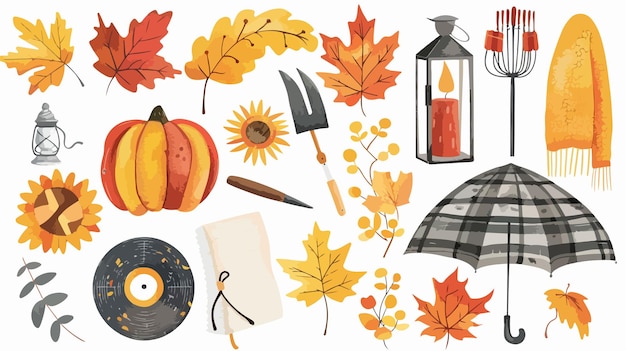 Vector cozy scandinavian autumn home decor collection