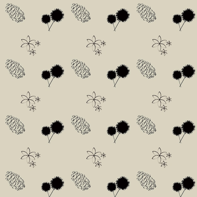 Cozy seamless floral pattern with pinecone and flowers.