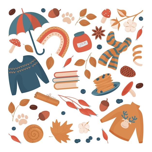 cozy seasonal set with autumn clip art elements