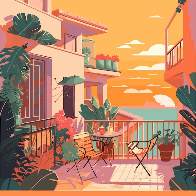 Vector cozy urban terrace vector illustration