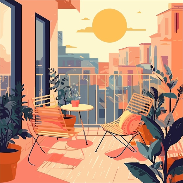 Cozy urban terrace vector illustration