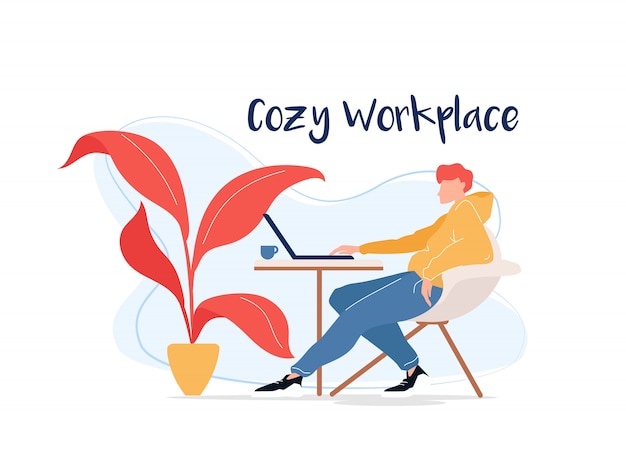 Cozy workplace flat color faceless character