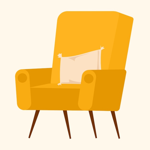 Cozy yellow armchair with pillow. Vecotr illustration.