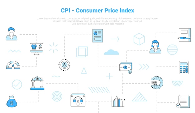 Cpi consumer price index concept with icon set template banner with modern blue color style