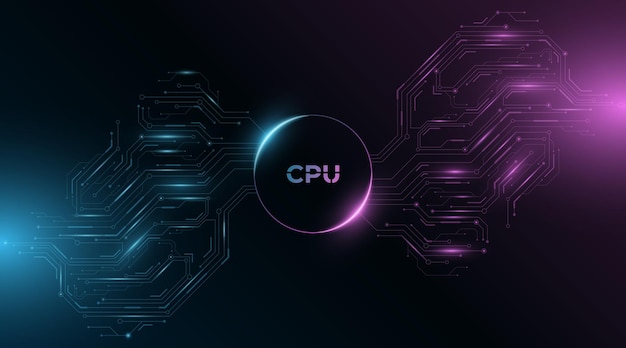 CPU background with glowing circuit computer board. Light effect. Big data. Software. Technology modern concept. Vector Illustration. EPS 10