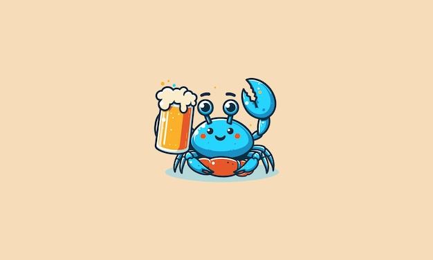 crab hold cold beer vector flat design