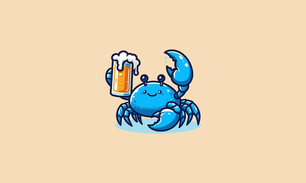 crab hold cold beer vector flat design