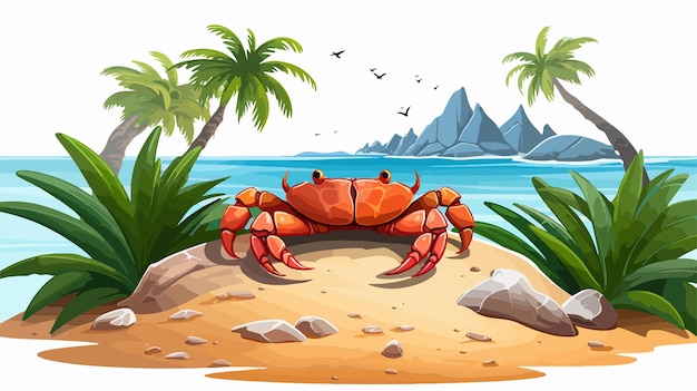 Vector crab illustration on island background