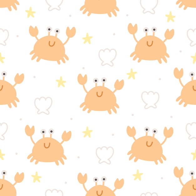 Crab and shell seamless pattern background