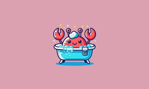 Vector crab smile on bath tub vector flat design