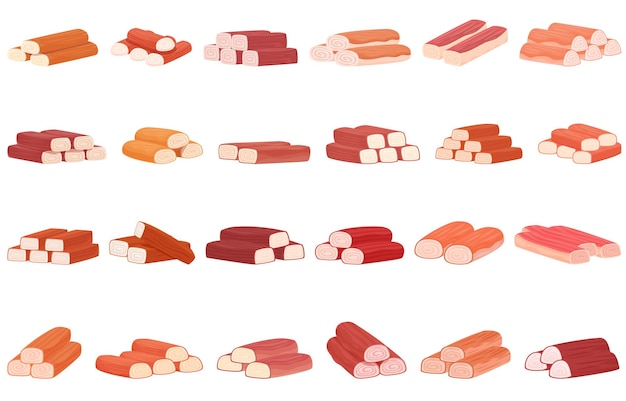 Crab sticks icons set cartoon vector Sea food