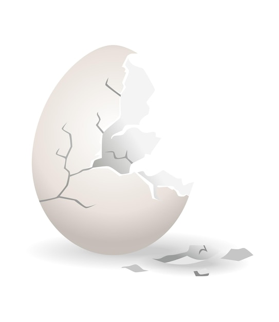 Cracked egg. Eggshell cracking stage. Realistic chicken egg with broken eggshell. Design element of fragile broken egg