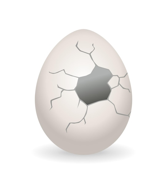 Cracked egg Eggshell cracking stage Realistic chicken egg with broken eggshell Design element of fragile broken egg