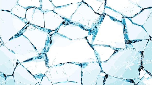 Vector cracked ice or glass top view frosty pattern transparent frozen water surface texture abstract background with random cracks cartoon vector illustration