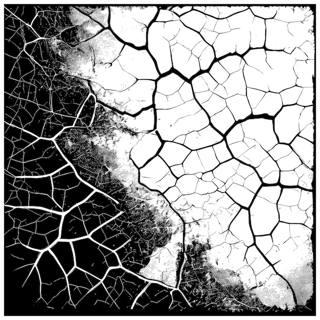 Cracked Surface with Grunge Texture in Black and White