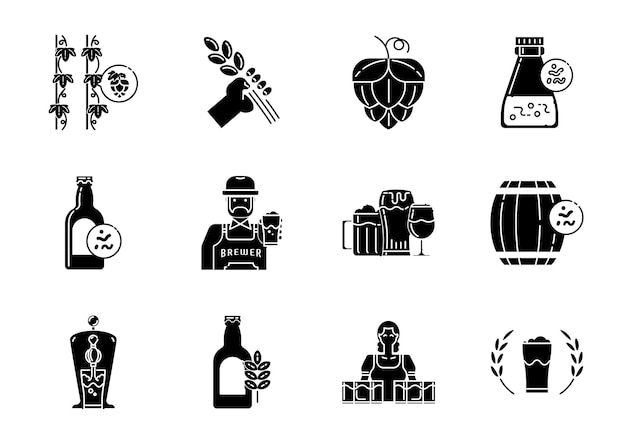 Craft beer glyph icon set