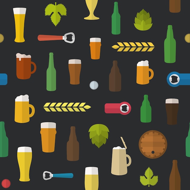 Craft beer seamless pattern Vector flat style craft beer elements set