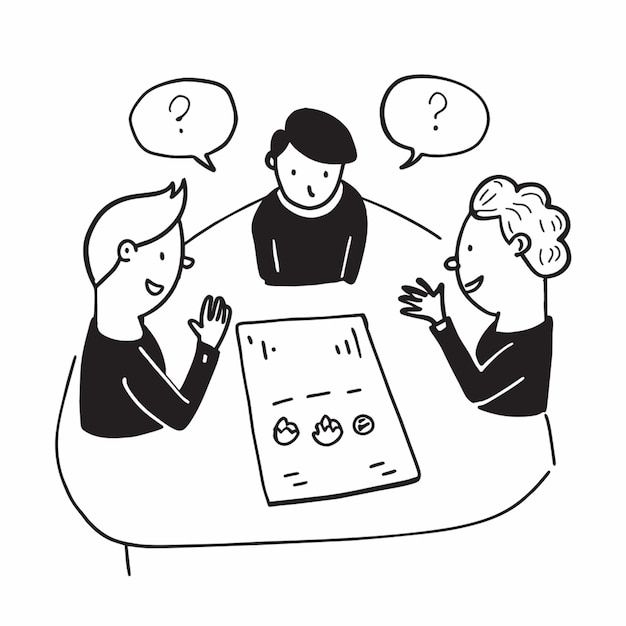 craft a group of people at a meeting table vector illustration doodle line art