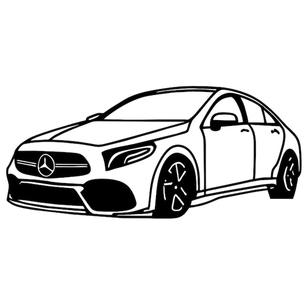 craft a minimalist clipart sketch showcasing the elegance of a mercedes benz sedan using as few