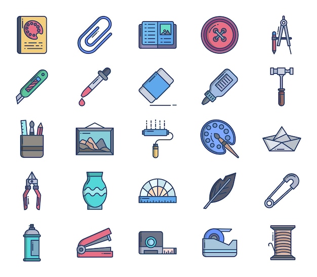 Craft and stationery tools icon set