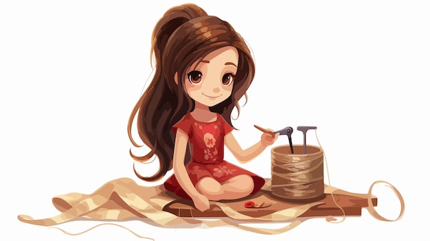 Vector crafty girl cartoon vector illustration of a girl making crafts