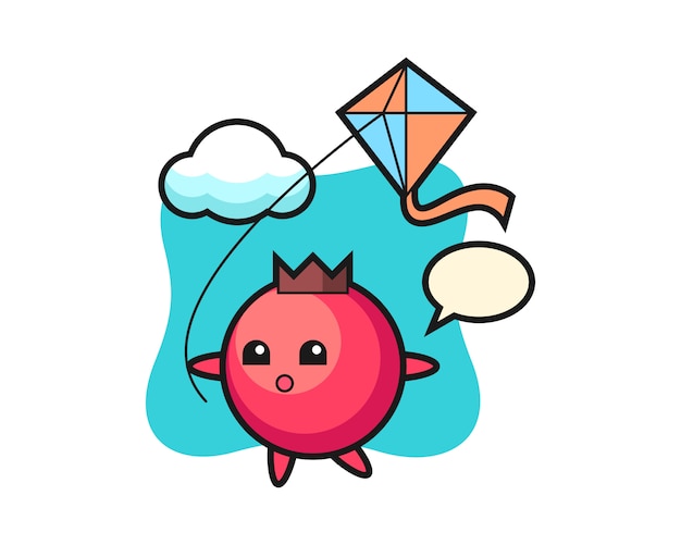 Cranberry mascot illustration is playing kite, cute style , sticker, logo element