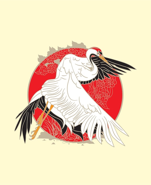 crane illustration design for sukajan is mean japan traditional cloth or tshirt with digital hand d