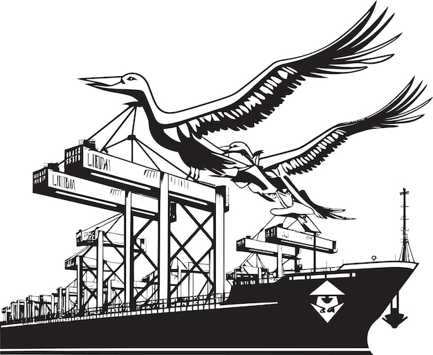 Vector crane operations industrial loading icon design cargo crane logistics ship loading vector emblem