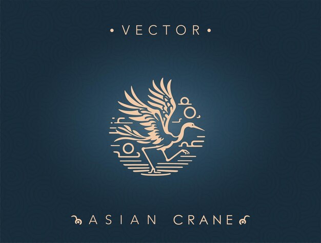 Vector crane in water with circle ripples