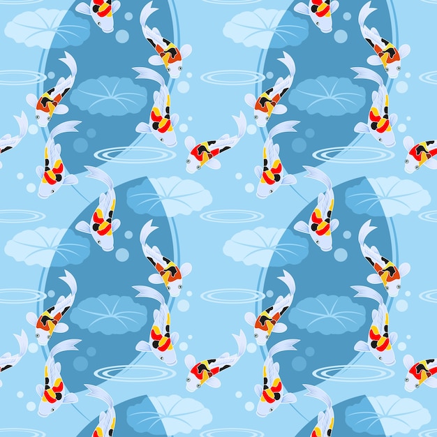 Crap fish in pond seamless pattern.