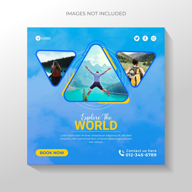 Crative travel social media post &amp; promotion square banner template Premium