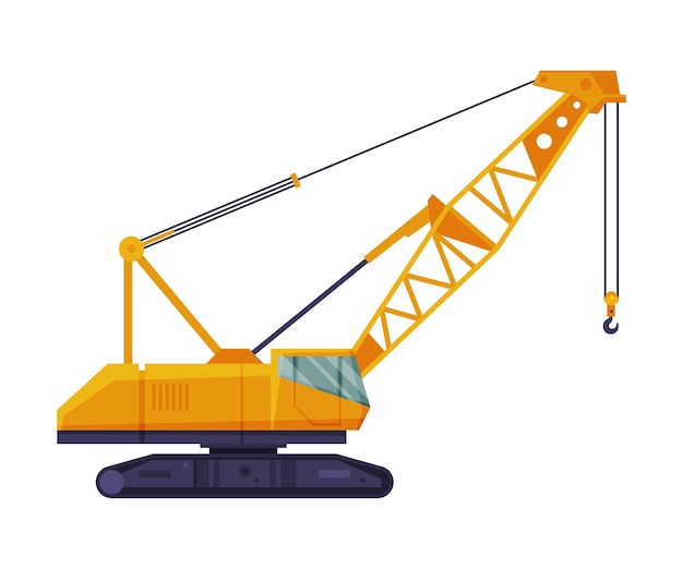 Crawler Construction Crane Heavy Cargo Transportation Service Vehicle Flat Vector Illustration