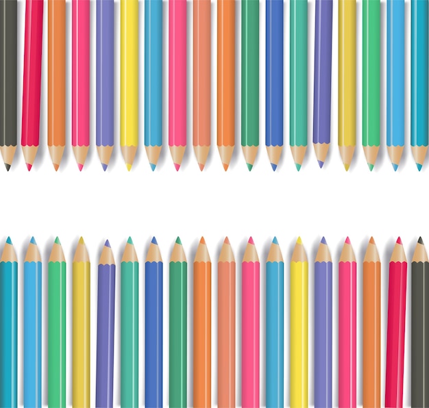 Crayons - colored pencil set loosely arranged on white background. Vector illustration