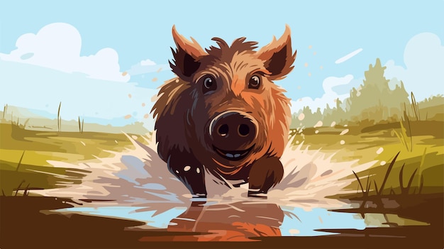 Crazy Boar Cartoon Illustration