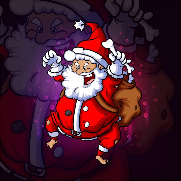 The crazy santa with scary costume esport mascot design of illustration