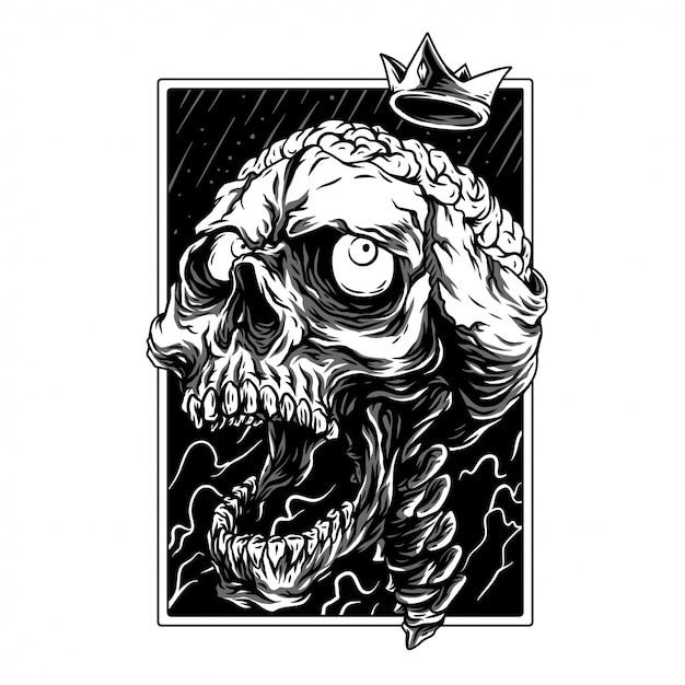 Crazy Skull Remastered Black and white Illustration